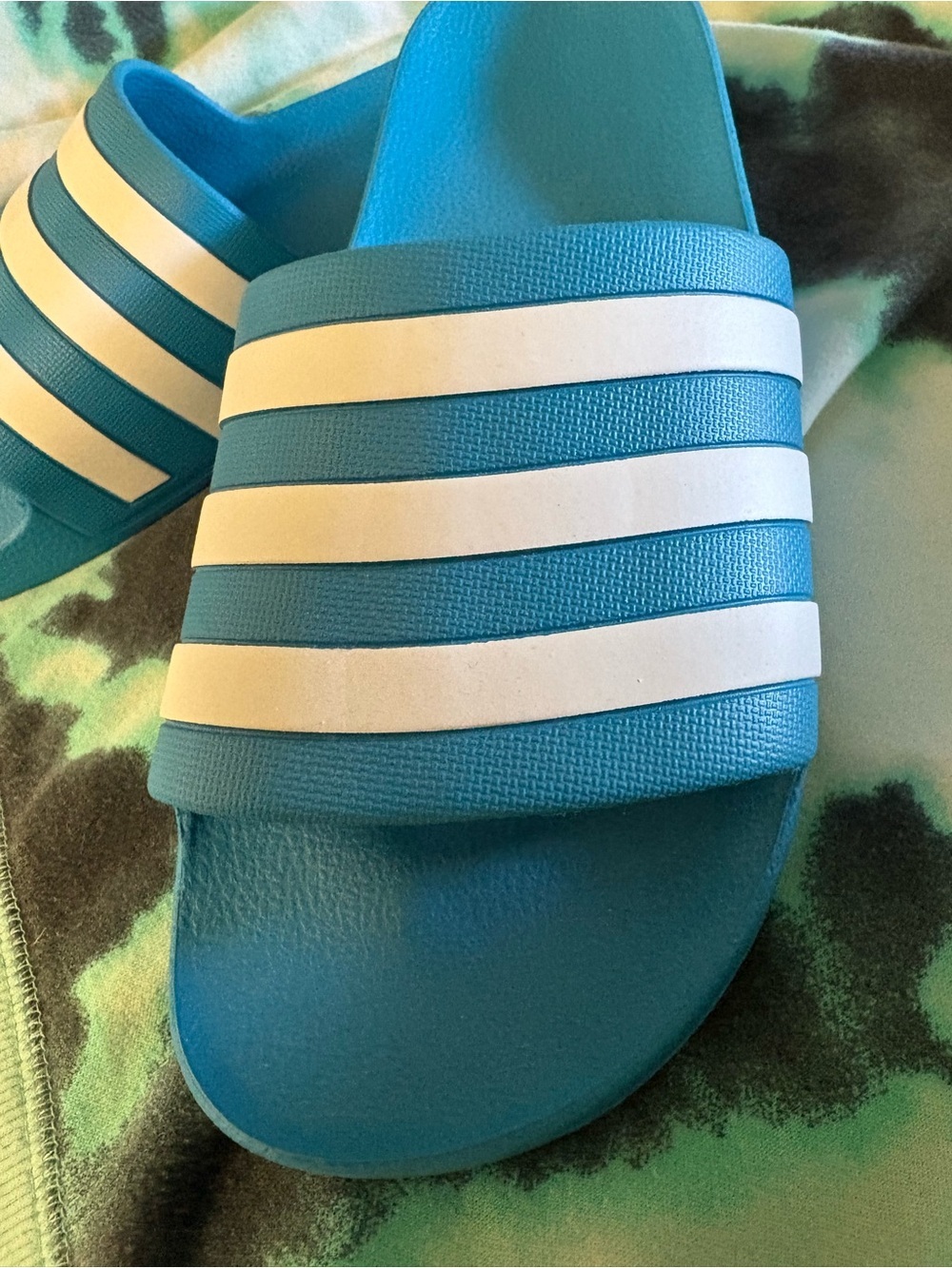 NEW- Unique Turquoise Blue
Adidas striped classic summer Slides
Slip on Sandals - Picture 6 of 7